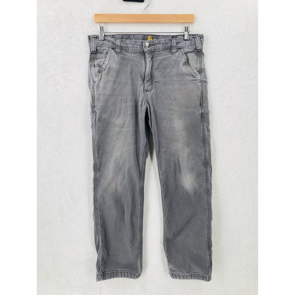 Carhartt Rugged Flex Pants Mens 34x30 Relaxed Fit Gray Distressed Fleece Lined - Picture 1 of 15